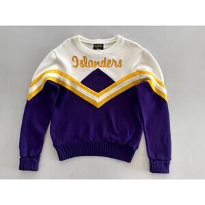 Dehan Sz L Vintage Cheerleader Sweater Purple Acrylic 80's Uniform Islanders